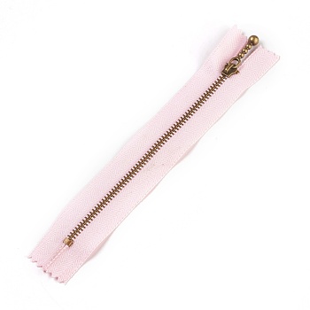 Garment Accessories, Nylon Closed-end Zipper, with Metal Zipper Puller, Zip-fastener Component, Antique Bronze, Pink, 18.8~19.2x2.8x0.2mm