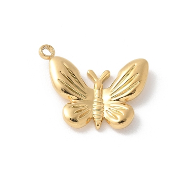 304 Stainless Steel Pendants, Butterfly Charms, Ion Plating(IP), Real 18K Gold Plated, 16.5x13x2.5mm, Hole: 1.5mm