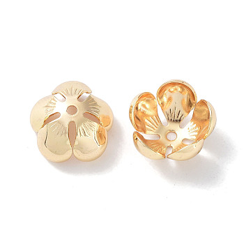 Brass Caps, 5-Petal, Flower, Light Gold, 13x6mm, Hole: 1mm