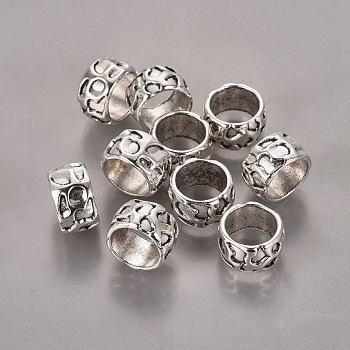 Rondelle Tibetan Style Alloy Beads, Lead Free & Cadmium Free, Large Hole Beads, Antique Silver, 13x8mm, Hole: 10mm