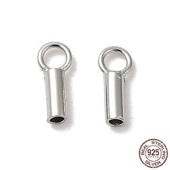 Rhodium Plated 925 Sterling Silver Cord Ends, End Caps, Column, Platinum, 6x2.5x1.5mm, Hole: 1.6mm, Inner Diameter: 1mm