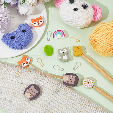 DIY Donut & Fox & Leaf & Rainbow Silicone Beads Knitting Needle Protectors/Knitting Needle Stoppers with Stitch Markerss(IFIN-NB0001-54)-4