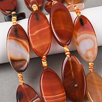 Natural Banded Agate Beads Strands, Dyed & Heated, Horse Eye, Orange Red, 47~48.5x22~23x6.5~9mm, Hole: 1.8~2mm, about 7pcs/strand, 15.28~15.67''(38.8~39.8cm)(G-F825-A01-01A)