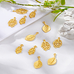 12Pcs 3 Styles Alloy Pendants, Leaf Charms, Golden, 20~23.5x8.5~12.5x1~1.5mm, Hole: 0.9~1.8mm(FIND-LP0005-96)