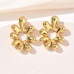 304 Stainless Steel Stud Earrings for Women, Flower, Ion Plating(IP), Golden, 26x20mm(EJEW-K333-13G)