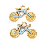 304 Stainless Steel Pendants, with Enamel, Ion Plating(IP),  Real 18K Gold Plated, Bicycle Charms, Sky Blue, 16.5~17x25.5~26.5x4mm, Hole: 3mm(STAS-D263-12A-G)