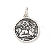 925 Sterling Silver Pendants, with Jump Rings and 925 Stamp, Antique Silver, Flat Round with Angel, 17x14.5x1mm, Hole: 3.5mm(STER-R008-04AS-05)