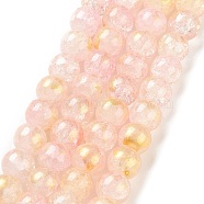 Baking Painted Crackle Glass Bead Strands, with Gold Powder, Round, Pink, 8mm, Hole: 1.2mm, about 103pcs/strand, 30.08~30.7''(76.4~78cm)(X1-DGLA-R053-03E)