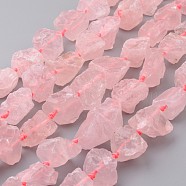 Natural Raw Rose Quartz Beads Strands, Nuggets, 16~32x10~28x7~21mm, Hole: 1mm, about 15~16pcs/strand, 15.7 inch~16.5 inch(G-D833-20)