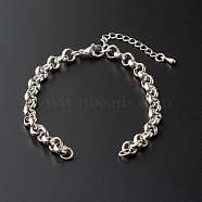 304 Stainless Steel Rolo Chain Bracelet, Belcher Chain, with 304 Stainless Steel Jump Rings, with Brass Chain Extender, Silver, 6-1/2 inch(16.5cm)(AJEW-JB01012)