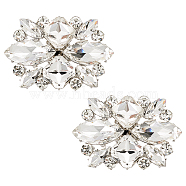 1 Pair Flower Alloy Glass Rhinestone Shoe Decorations, Detachable Shoe Buckle Clips, Platinum, 39x56x12mm(FIND-FG0003-37)