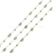 Ion Plating(IP) 304 Stainless Steel Link Chains, Natural Green Aventurine Beads & Spool, Soldered, Real 18K Gold Plated, 6.5x2.7mm, about 32.81 Feet(10m)/Roll(CHS-A010-02G-01)