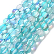 Synthetic Moonstone Beads Strands, Round, Cyan, 8mm, Hole: 1mm, about 23~24pcs/strand, 7.09~7.32 inch(18~18.6cm)(G-P528-J02-17)