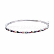 Colorful Cubic Zirconia Classic Tennis Bangle, Dainty Thin Brass Cubic Zirconia Bangle for Women, Real Platinum Plated, Inner Diameter: 2-1/8~2-1/3 inch(5.3~5.75cm)(BJEW-S141-04P-NF)