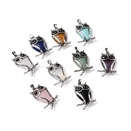 Natural & Synthetic Gemstone Pendants, with Antique Silver Tone Alloy Findings, Cadmium Free & Lead Free, Owl Charm, 50x32x9mm, Hole: 7x5mm(G-H274-01AS)