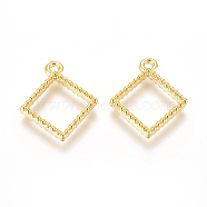 Alloy Open Back Bezel Pendants, For DIY UV Resin, Epoxy Resin, Pressed Flower Jewelry, Rhombus, Golden, 19x16.5x2.5mm, Hole: 1.6mm, Side Length: 12mm(PALLOY-E575-23G)