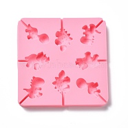 DIY Lollipop Making Food Grade Silicone Molds, Candy Molds, Dinosaur, 8 Cavities, Pink, 147x147x13mm, Inner Diameter: 30~40x35~40mm, Fit for 3mm Stick(DIY-P065-05)