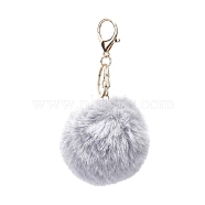 Pom Pom Ball Keychain, with Alloy Lobster Claw Clasps and Iron Key Ring, for Bag Decoration,  Keychain Gift and Phone Backpack , Light Gold, Light Grey, 138mm(KEYC-WH0016-13D)