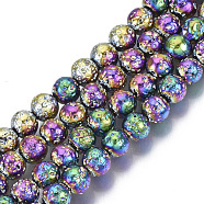 Electroplated Natural Lava Rock Beads Strands, Round, Bumpy, Colorful, 6.5mm, Hole: 1mm, about 60pcs/Strand, 14.96 inch(38cm)(G-S352-30B-02)