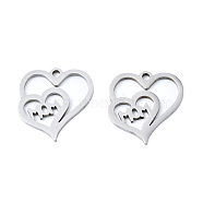 201 Stainless Steel Pendants, Laser Cut, Heart, Stainless Steel Color, 16x14.5x1mm, Hole: 1.4mm(STAS-T044-257P)