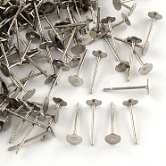304 Stainless Steel Flat Round Blank Peg Stud Earring Settings, Stainless Steel Color, Tray: 4mm, 12x4mm, Pin: 0.8mm(STAS-R073-07)
