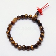 Buddhist Jewelry Mala Beads Bracelets Natural Tiger Eye Stretch Bracelets, Unisex Round Gemstone Beaded Bracelets, Dark Goldenrod, 50x6mm(X-BJEW-M007-6mm-01A)