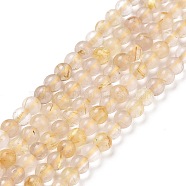 Natural Gold Rutilated Quartz Beads Strands, Round, 4mm, Hole: 0.9mm, about 103pcs/strand, 15.35 inch(39cm)(G-C009-C04)