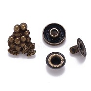Brass Snap Buttons, Alloy Cap, Garment Buttons, Cadmium Free & Lead Free, Grape, Antique Bronze, Cap: 16.5x14mm, Pin: 3mm, Stud: 10x4mm, knob: 4.5mm & 10x6.5mm, knob: 3.5mm, Socket: 12x4mm, half-drill: 5mm(X-SNAP-S012-004-RS)