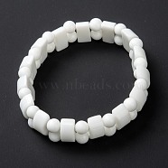 Opaque Glass Beads Stretch Bracelets, Rectangle & Round, White, Inner Diameter: 2-1/4 inch(5.7cm)(BJEW-I296-04)