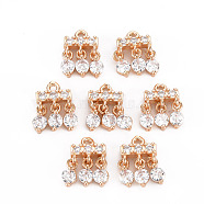 Rack Plating Brass Micro Pave Clear Cubic Zirconia Charms, Long-Lasting Plated, Cadmium Free & Lead Free, Light Gold, 13x10.5x3mm, Hole: 1.2mm(KK-T060-37-RS)