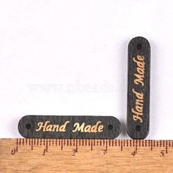 Schima Superba Wood Links, Oval with Word Handmade, Black, 8x35mm, Hole: 1.5mm(WOOD-TAC0003-85B)