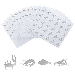 40 Sheets 4 Patterns PVC Waterproof Self-Adhesive Sticker Sets, Cartoon Decals for Gift Cards Decoration, Silver Color, Ocean Themed Pattern, 165x140x0.2mm, Sticker: 25x25mm, 30pcs/sheet, 10 Shees/pattern(STIC-OC0001-11C)