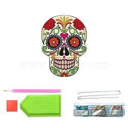 DIY Skull Diamond Painting Kit, Including Acrylic Rhinestones Bag, Diamond Sticky Pen, Tray Plate, Metal Chain, Glue Clay and Canvas, Colorful, 150x110mm(PW-WG8FCFD-01)