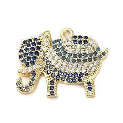 Brass Micro Pave Cubic Zirconia Pendants, Elephant Charms, Rack Plating, Long-Lasting Plated, Lead Free & Cadmium Free, Real 18K Gold Plated, 16x20x2.5mm, Hole: 1mm(KK-L229-055G)