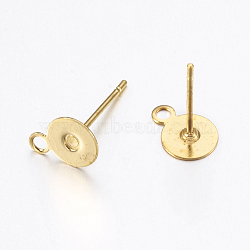 Brass Stud Earring Findings, with Iron Pin and Loop, Golden, 14x10x0.1mm, Hole: 1mm(KK-K225-02C-G)