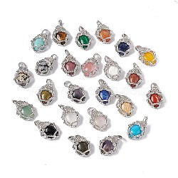 Natural & Synthetic Mixed Gemstone Pendants, Oval Charms, with Platinum Tone Brass Rose Findings, Cadmium Free & Nickel Free & Lead Free, Mixed Dyed and Undyed, 25~26x19~19.5x9~9.5mm, Hole: 7.5x5.5mm(G-P484-03P)