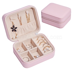 Rectangle PU Leather Jewelry Box, Travel Portable Jewelry Case, Zipper Storage Boxes, for Necklaces, Rings, Earrings and Pendants, Pink, 9x11x5cm(PW-WG19467-02)