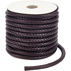 PU Imitation Leather Braided Cord, for Keychain, Round, Coconut Brown, 7x6mm, about 16.40 Yards(15m)/Roll(WL-WH0003-14D)
