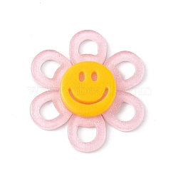 Acrylic Cabochons, with Glitter Powder, Flower with Smiling Face, Pearl Pink, 37x4.5mm(MACR-C015-02F)