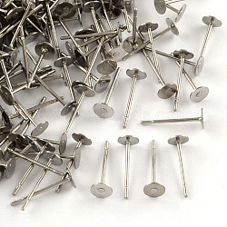304 Stainless Steel Flat Round Blank Peg Stud Earring Settings, Stainless Steel Color, Tray: 4mm, 12x4mm, Pin: 0.8mm(STAS-R073-07)