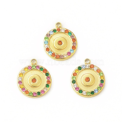 304 Stainless Steel Rhinestone Pendants, Flat Round Charm, Real 18K Gold Plated, 12x10x2mm, Hole: 1.2mm(STAS-A075-07G)