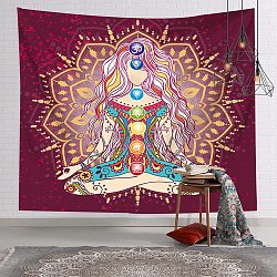 Mandala Yoga Colorful Indian Tapestries, Polyester Bohemian Wall Hanging Tapestry, for Bedroom Living Room Decoration, Rectangle, Yoga Pattern, 1300x1500mm(MAND-PW0001-25F)