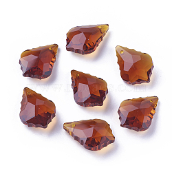 Faceted Glass Pendants, Leaf, Sienna, 22x15.5x8.5mm, Hole: 1mm(GLAA-F068-C32)