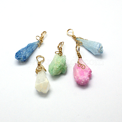 Electroplate Golden Wire Wrapped Gemstone Natural Crystal Pendants, Nuggets, Mixed Color, 34~51x10~16x5~10mm, Hole: 4~5mm(G-L133-07)
