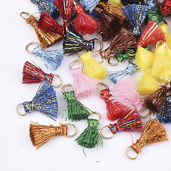 Polyeter Tassel Pendants, with Metallic Cord and Iron Jump Rings, Golden, Mixed Color, 10~15x5~8mm, Hole: 3.5mm(FIND-S305-03)