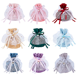Velvet Jewelry Drawstring Gift Bags, with Plastic Imitation Pearl & Star Yarn Skirt Design, Wedding Favor Candy Bags, Mixed Color, 14.2x14.9x0.4cm, 9pcs/bag(TP-PH0001-06)