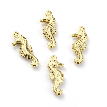 Brass Pendants, Long-Lasting Plated, Sea Horse, Real 24K Gold Plated, 21x7.5x3mm, Hole: 1mm
