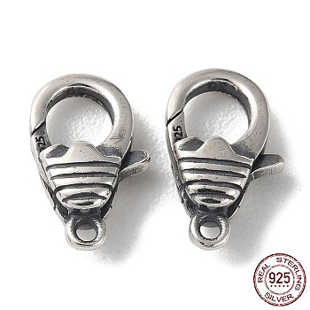 925 Thailand Sterling Silver Lobster Claw Clasps, Stripe, with 925 Stamp, Antique Silver, 13x8x4mm, Hole: 1.2mm