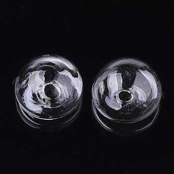 Handmade Blown Glass Bottles, for Glass Vial Pendants Making, Half Round, Clear, 16x10~10.5mm, Half Hole: 3~4.5mm