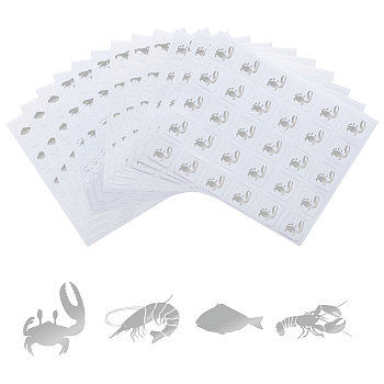 40 Sheets 4 Patterns PVC Waterproof Self-Adhesive Sticker Sets, Cartoon Decals for Gift Cards Decoration, Silver Color, Ocean Themed Pattern, 165x140x0.2mm, Sticker: 25x25mm, 30pcs/sheet, 10 Shees/pattern